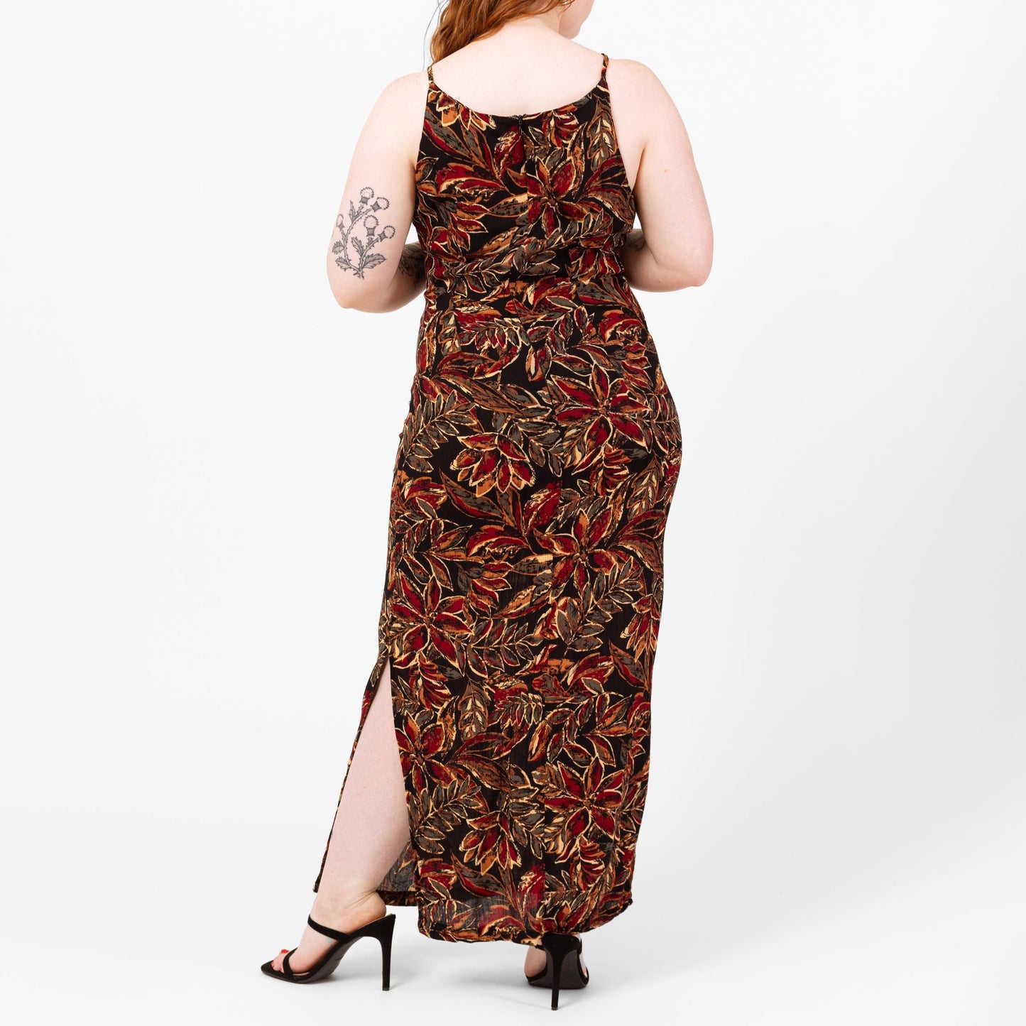 Vintage 90s Boho Black Tropical Floral Maxi Dress - Large | Batik Print Spaghetti Strap Summer Sundress