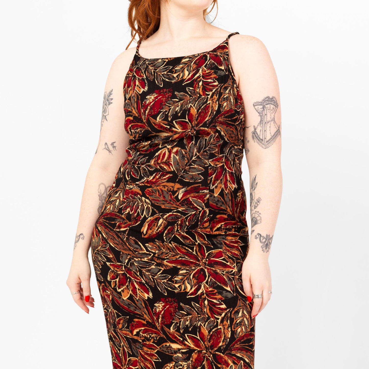 Vintage 90s Boho Black Tropical Floral Maxi Dress - Large | Batik Print Spaghetti Strap Summer Sundress