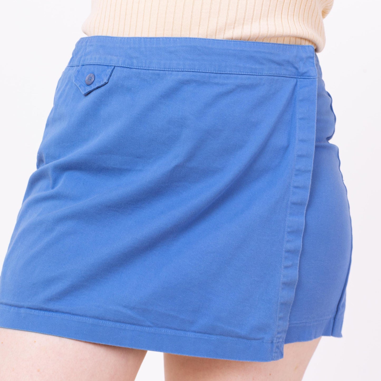 Vintage 90s Cornflower Blue Wrap Skort - Petite Large, 33" Waist | Vintage A Line High Waisted Mini Shorts Skirt