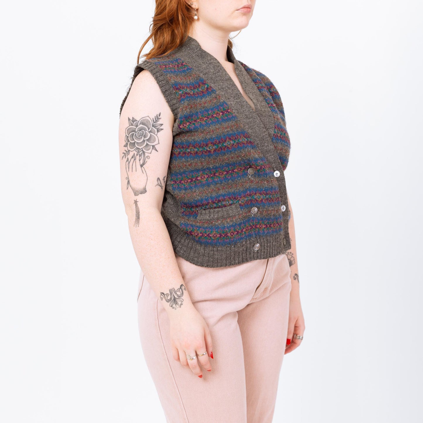 Vintage 80s Grey Striped Sweater Vest - Medium | Preppy Knit Vest, Dark Academia Sleeveless Cardigan, Cottagecore Sweater