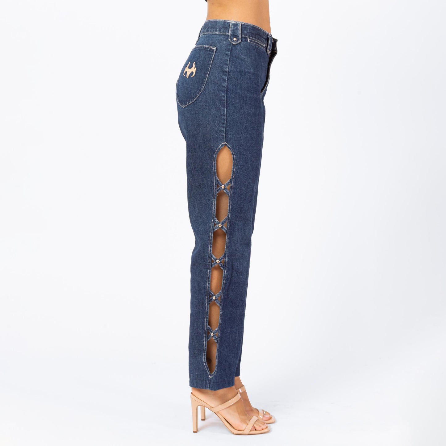 Vintage 80s High Waisted Cutout Jeans - Small, 27" Waist | Frederick's Of Hollywood Dark Wash Denim Straight Leg Rocker Jeans
