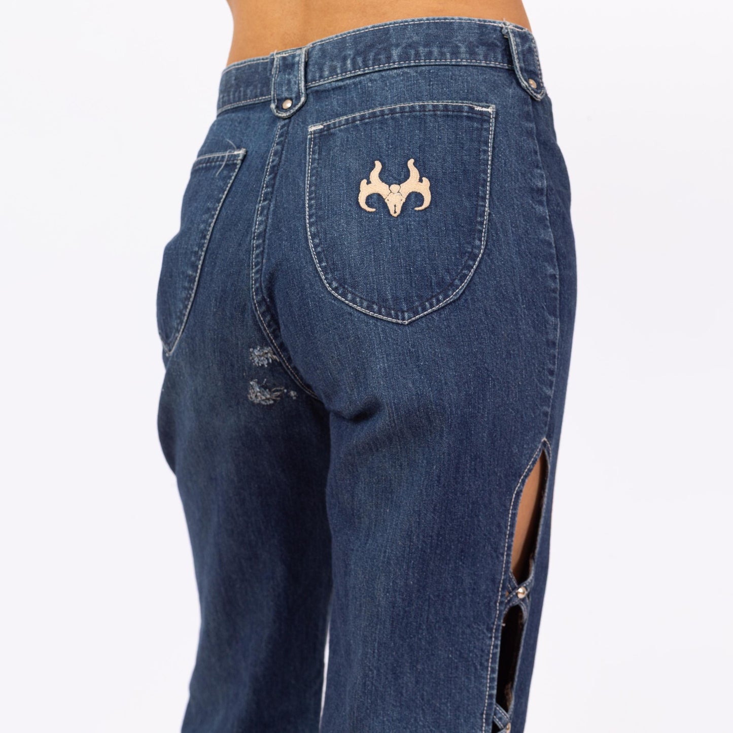 Vintage 80s High Waisted Cutout Jeans - Small, 27" Waist | Frederick's Of Hollywood Dark Wash Denim Straight Leg Rocker Jeans