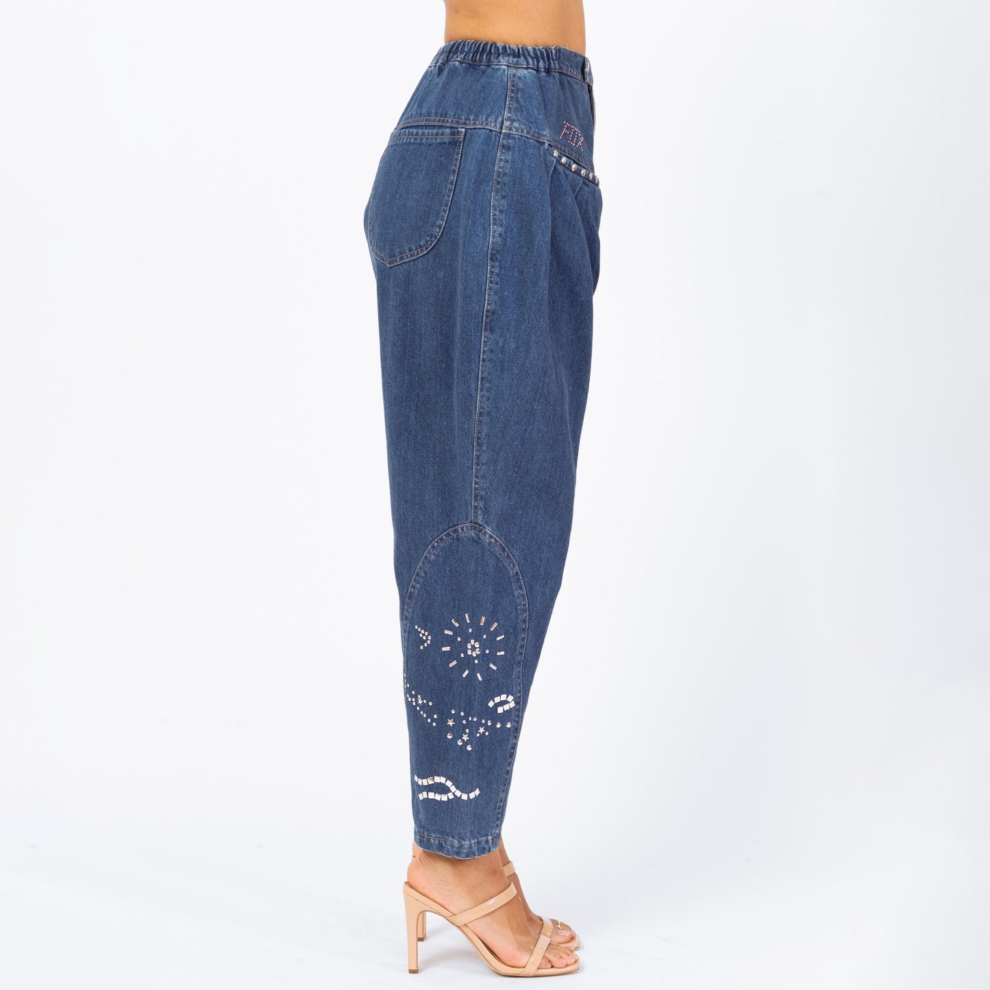 Vintage 80s Studded Fox Balloon Jeans - Extra Small, 22"-25" Waist | Streetwear Denim High Waisted Tapered Leg Baggy Barrel Jeans