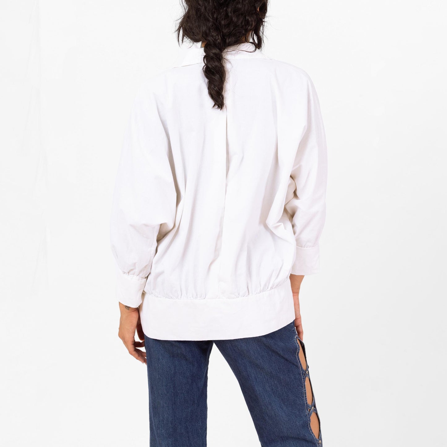 Vintage 90s Minimalist White Cotton Open Fit Jacket - Medium | Lightweight Collared Cuffed Sleeve Blazer