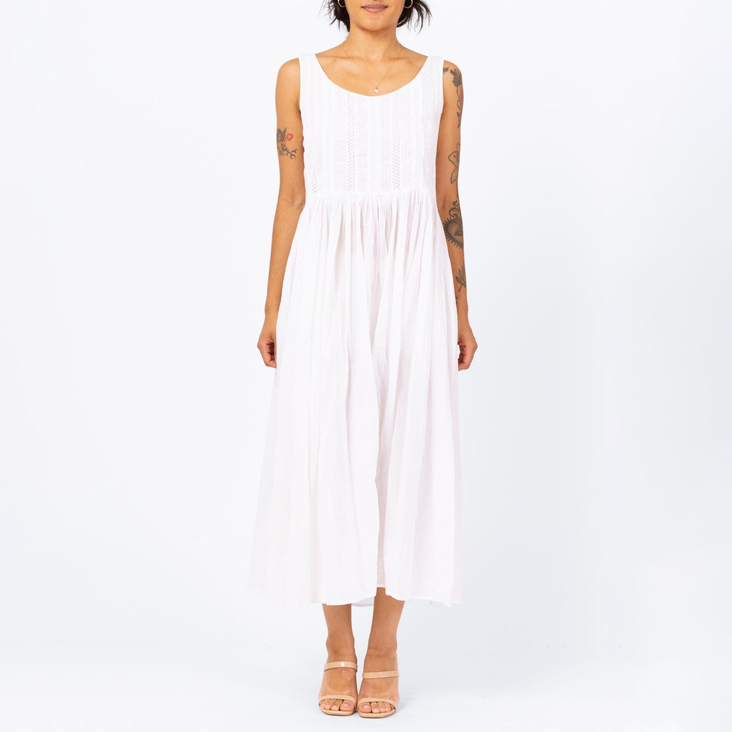 Vintage 90s White Gauzy Cotton Maxi Dress - Small | Boho Sheer Made In India Sleeveless Summer Sundress
