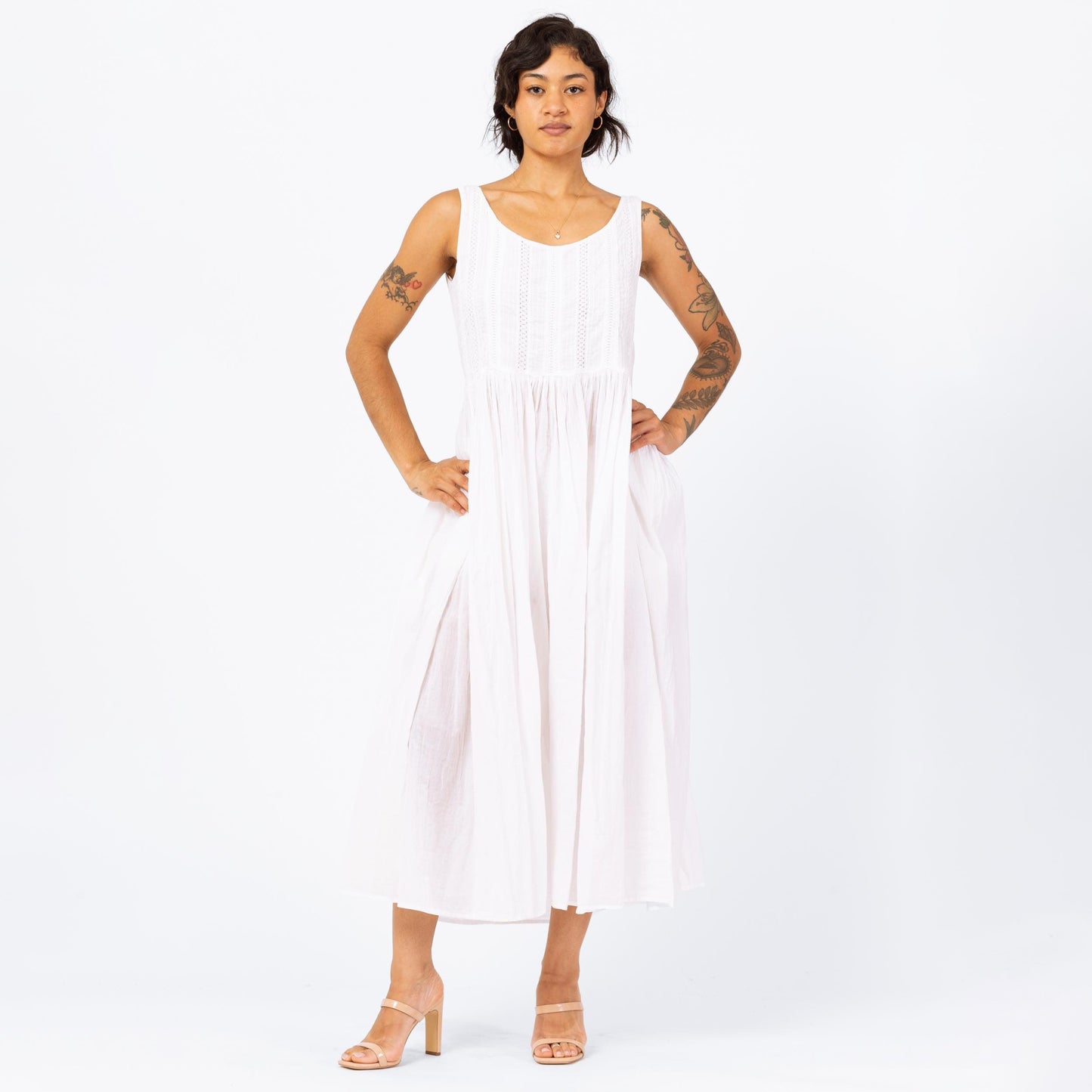 Vintage 90s White Gauzy Cotton Maxi Dress - Small | Boho Sheer Made In India Sleeveless Summer Sundress