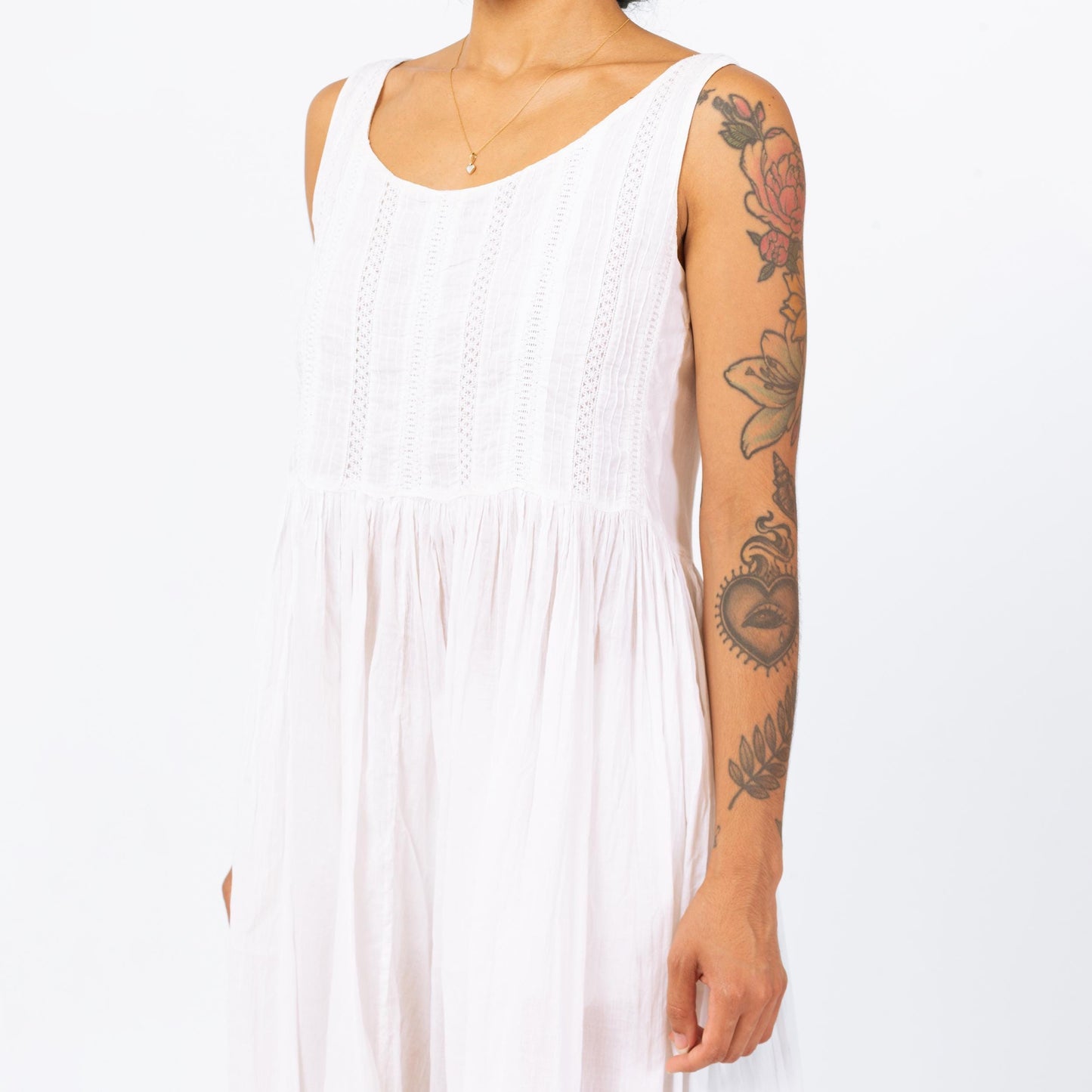 Vintage 90s White Gauzy Cotton Maxi Dress - Small | Boho Sheer Made In India Sleeveless Summer Sundress