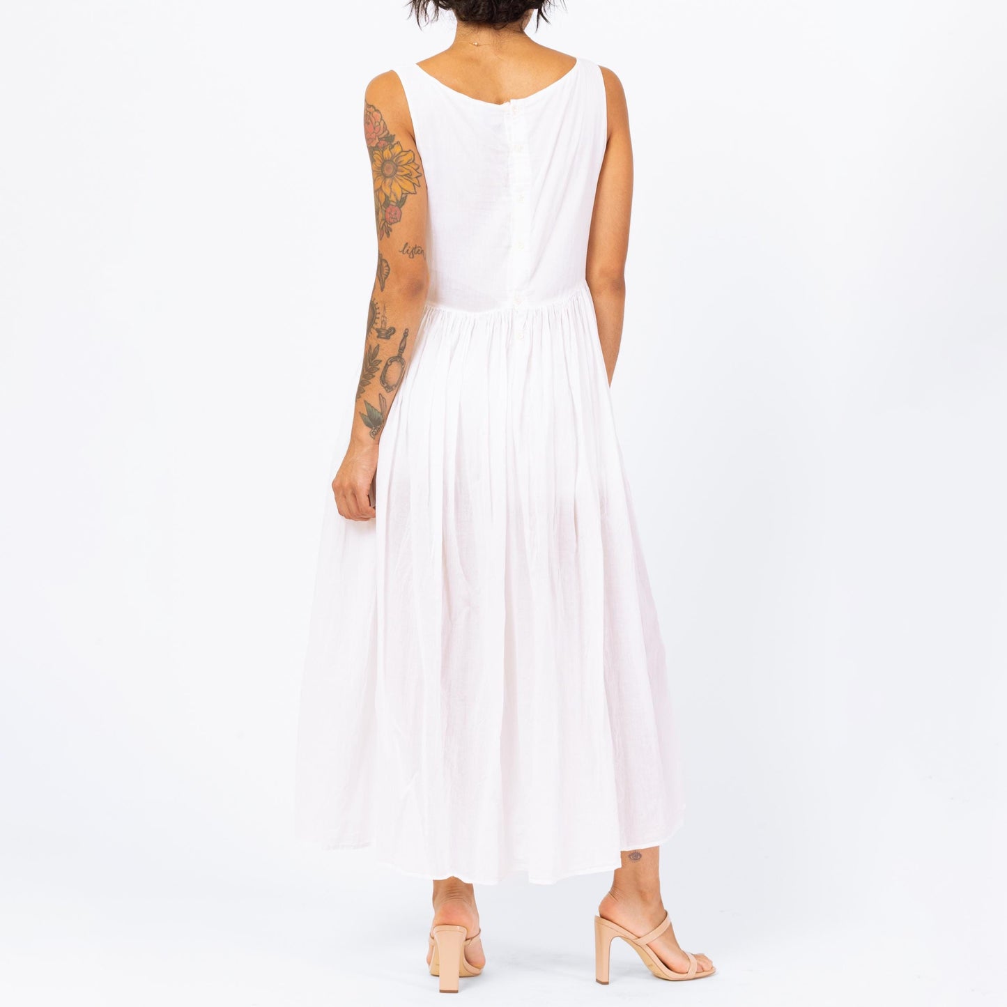 Vintage 90s White Gauzy Cotton Maxi Dress - Small | Boho Sheer Made In India Sleeveless Summer Sundress