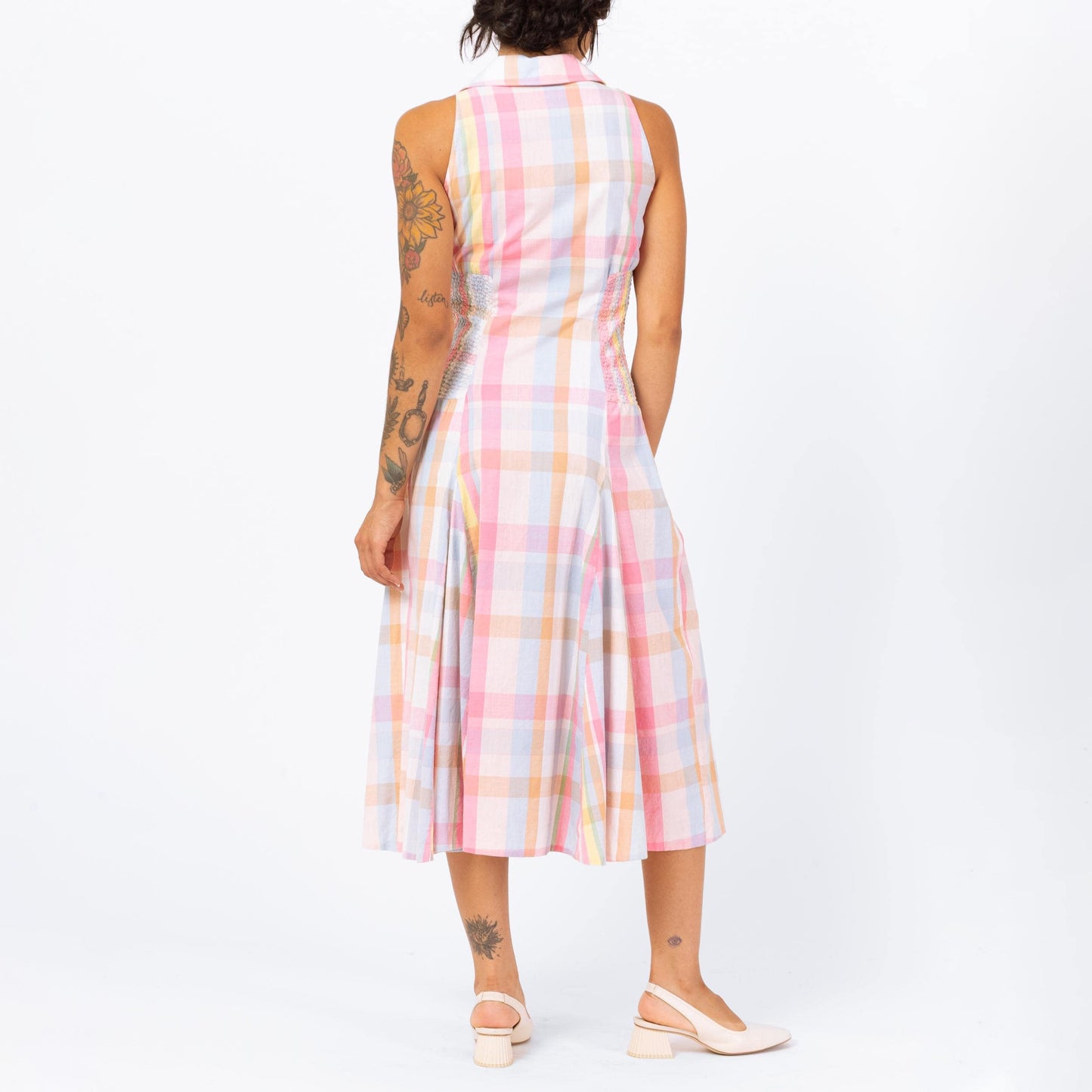Vintage 1950s Pink Pastel Madras Plaid Shirtdress - Small | Retro 50s Collared Sleeveless Midi Day Dress