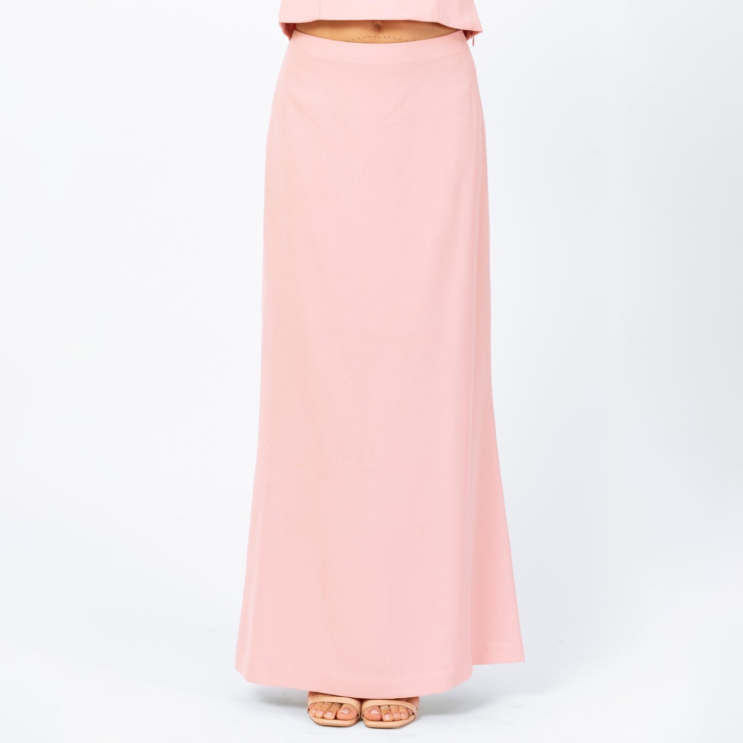 Vintage 90s Y2K Blush Pink Formal Maxi Skirt Set - Small | 2000s Sleeveless Beaded Blouse & Skirt Matching Two Piece Evening Gown Outfit