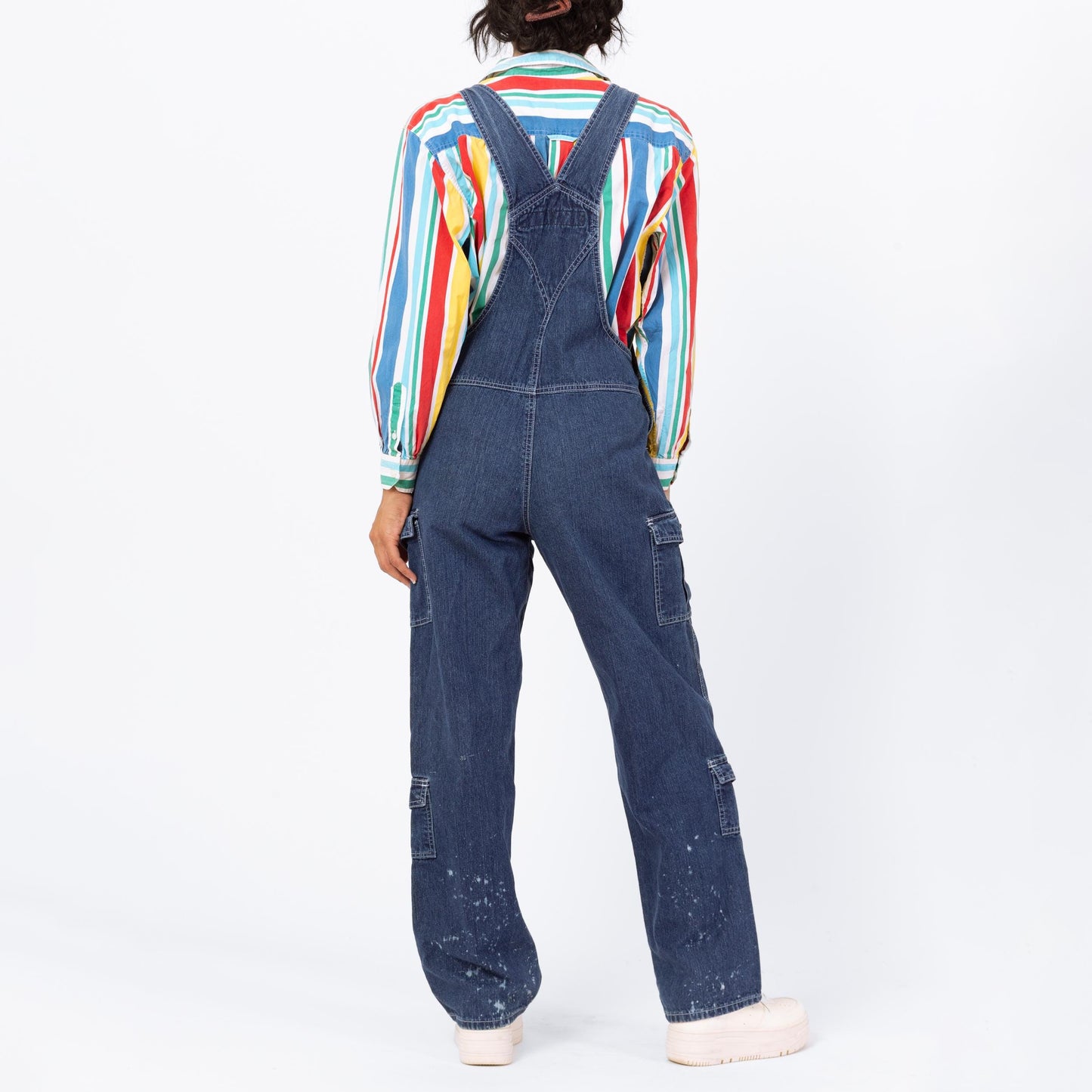 Vintage 90s Dark Wash Denim Cargo Overalls - Small | Women's Blue Jean Bib Overall Pants