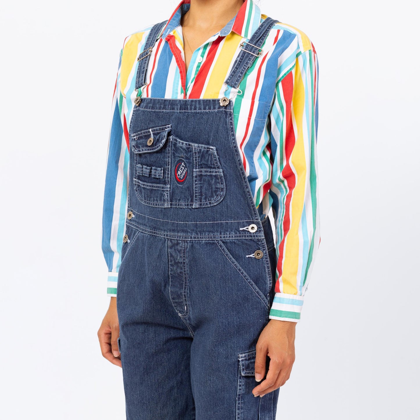 Vintage 90s Dark Wash Denim Cargo Overalls - Small | Women's Blue Jean Bib Overall Pants