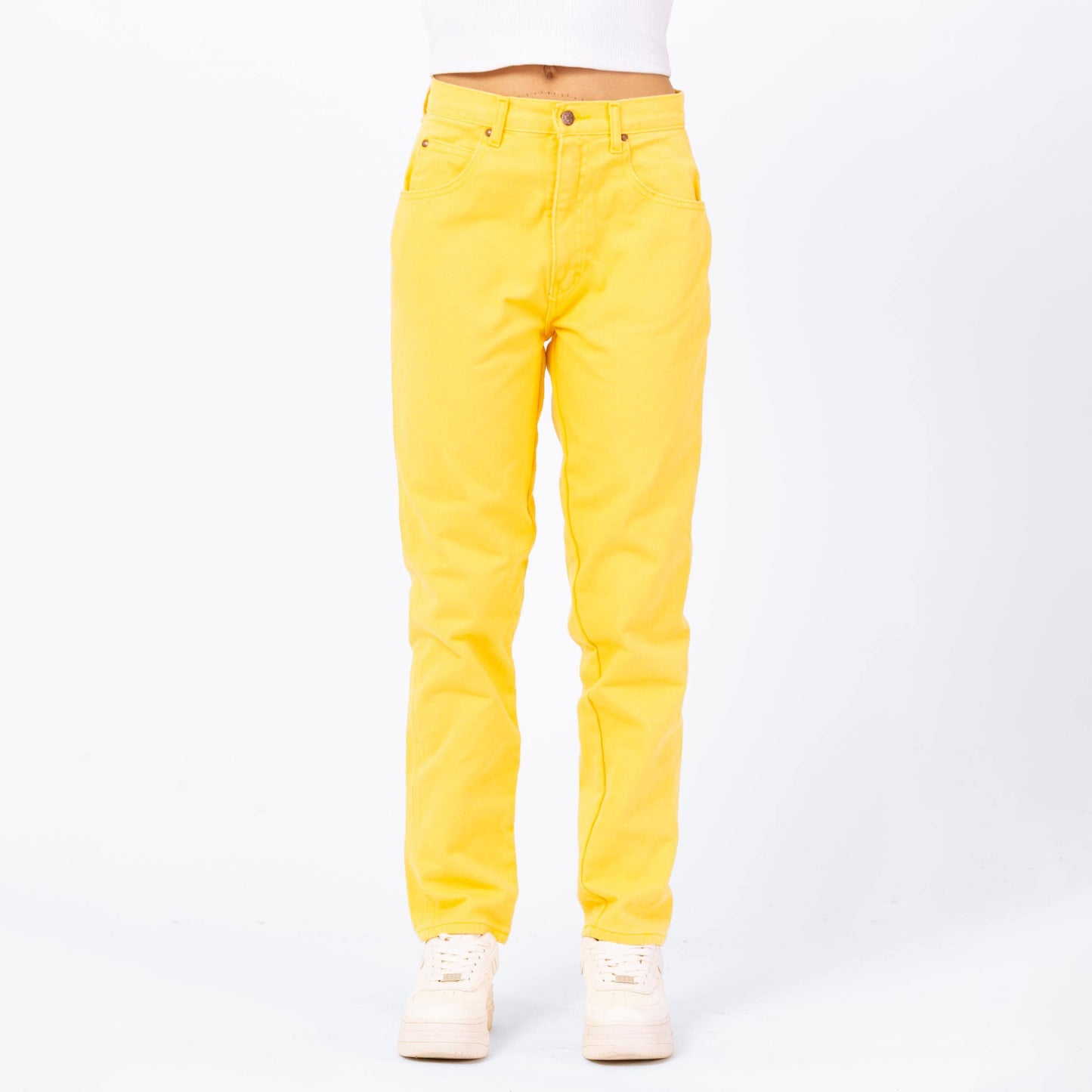 Vintage 90s Yellow High Waisted Jeans - Small, 27" Waist | Denim Tapered Leg Mom Jeans