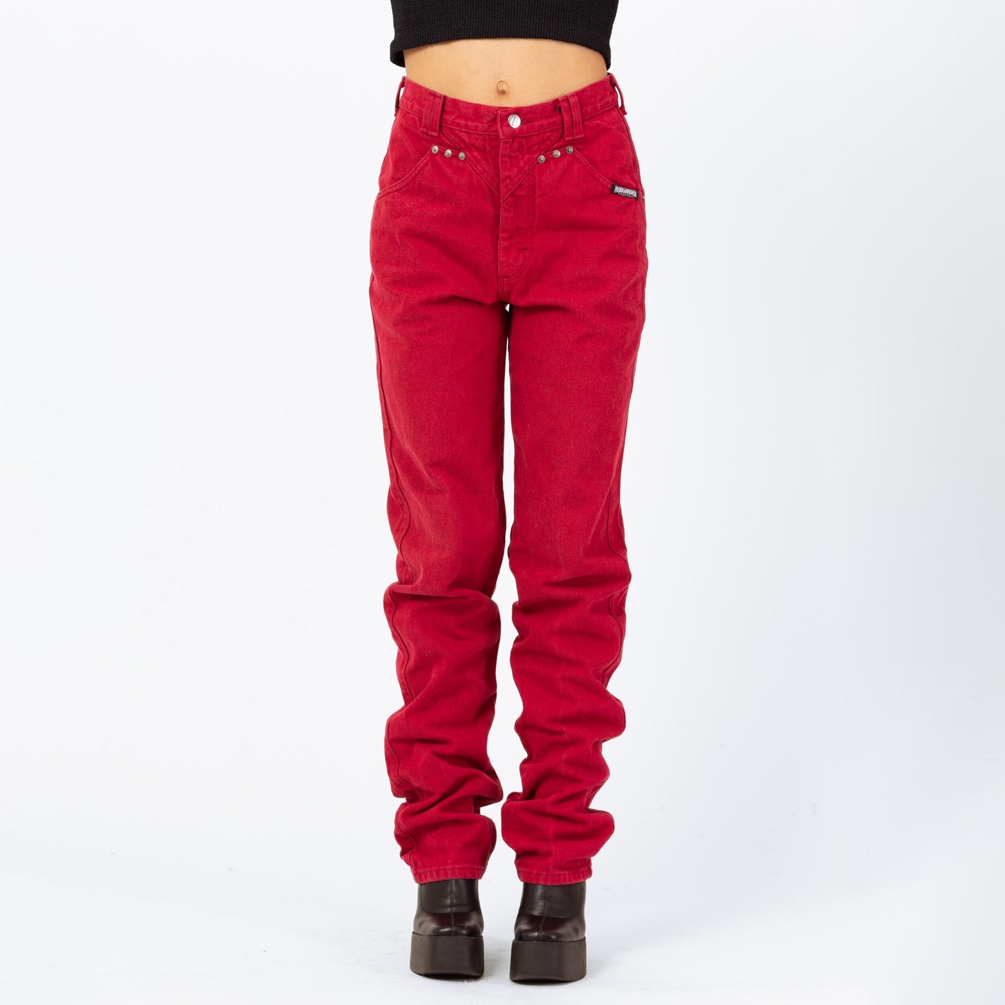 Vintage 90s Roughrider Red Western High Waisted Jeans - Medium Tall, 28" Waist | Circle T Long Inseam Denim Mom Jeans
