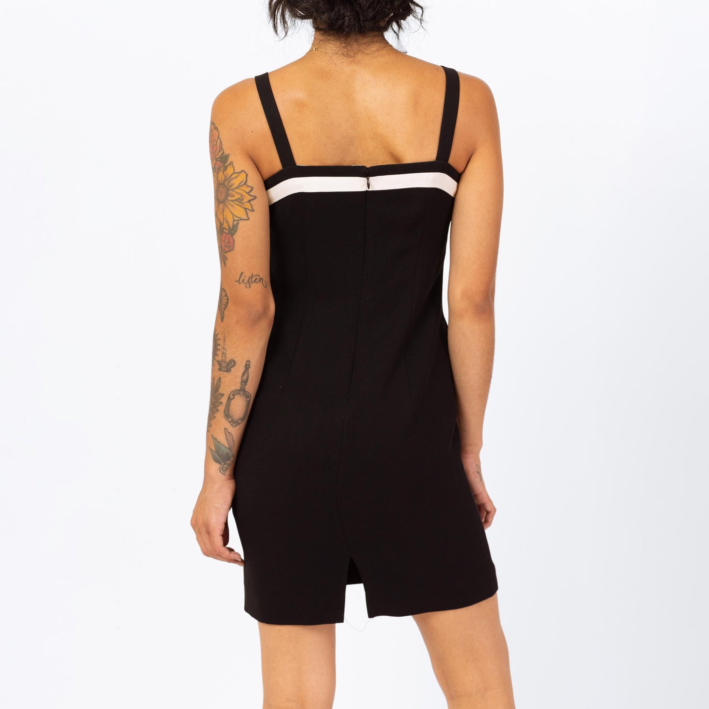 Vintage 90s Black & White Cocktail Mini Dress - Extra Small | Minimalist Sleeveless Sheath Party Dress