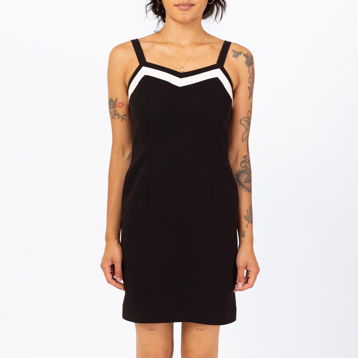Vintage 90s Black & White Cocktail Mini Dress - Extra Small | Minimalist Sleeveless Sheath Party Dress