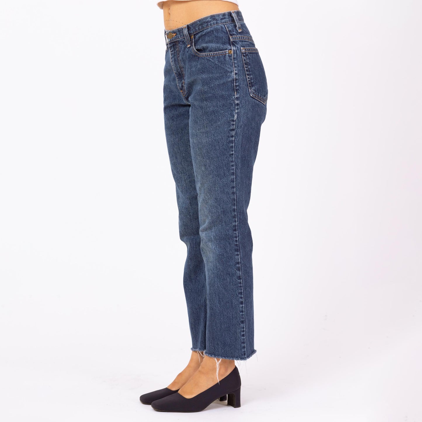 Vintage 90s Dark Wash Mid Rise Jeans - Small, 27" Waist | Eddie Bauer Cut Off Bootcut Ankle Jeans