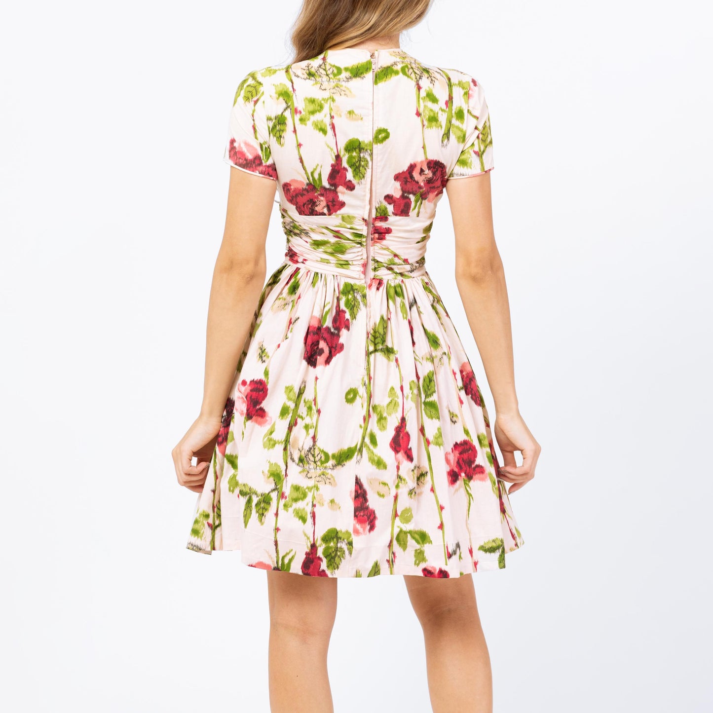 Vintage 1950s Watercolor Floral Fit & Flare Dress - XXS | 50s Mindy Ross Rose Print Garden Party Mini Dress