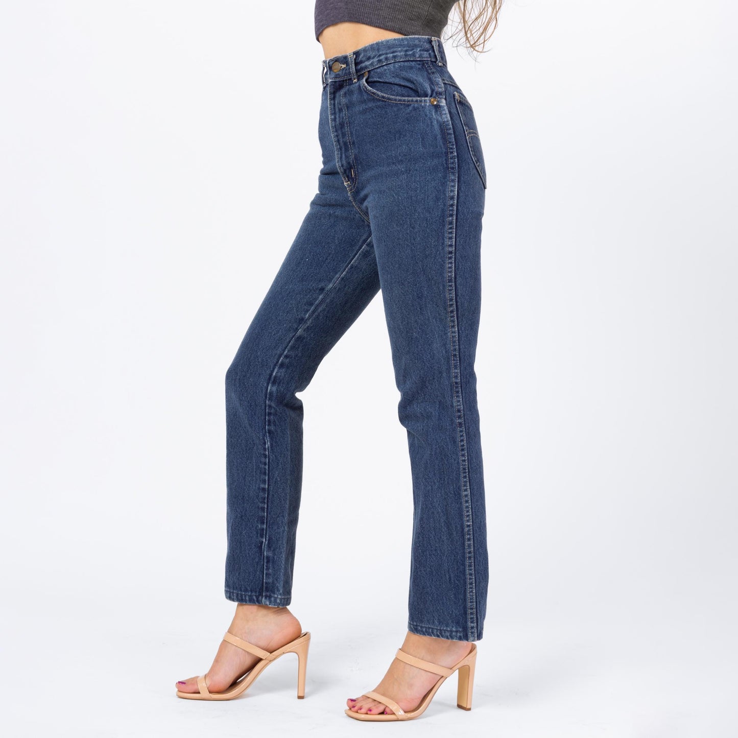 Vintage 80s Chic High Waisted Straight Leg Jeans - XXS, 23" | Yoked Waist Dark Wash Denim Petite Skinny Jeans