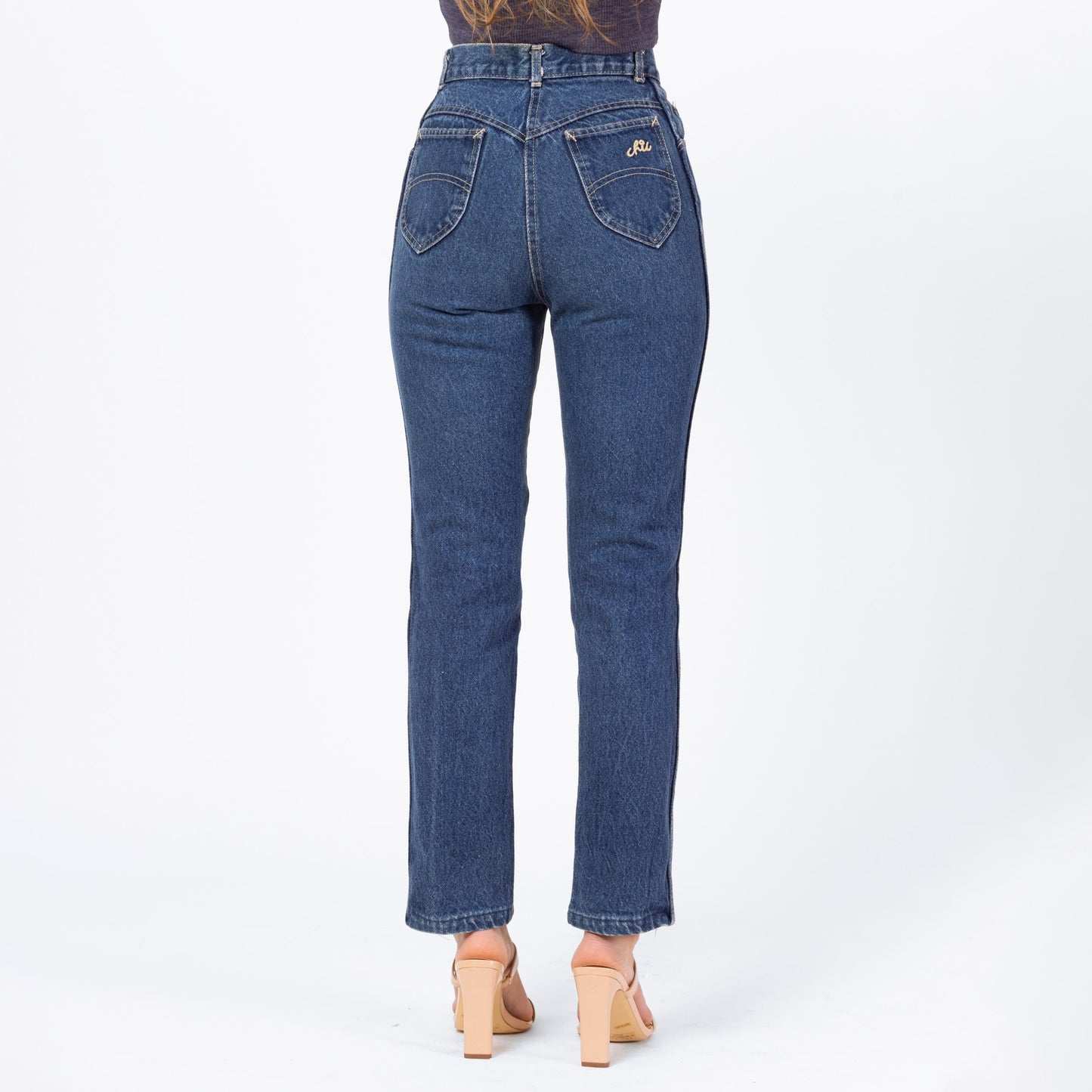 Vintage 80s Chic High Waisted Straight Leg Jeans - XXS, 23" | Yoked Waist Dark Wash Denim Petite Skinny Jeans