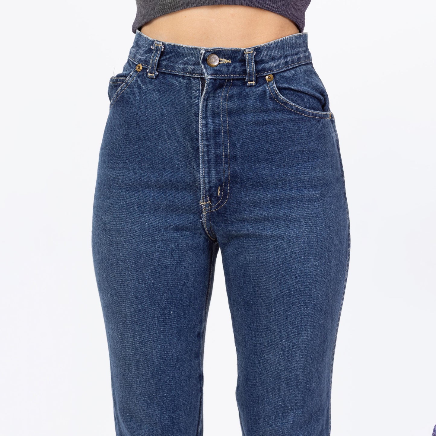 Vintage 80s Chic High Waisted Straight Leg Jeans - XXS, 23" | Yoked Waist Dark Wash Denim Petite Skinny Jeans