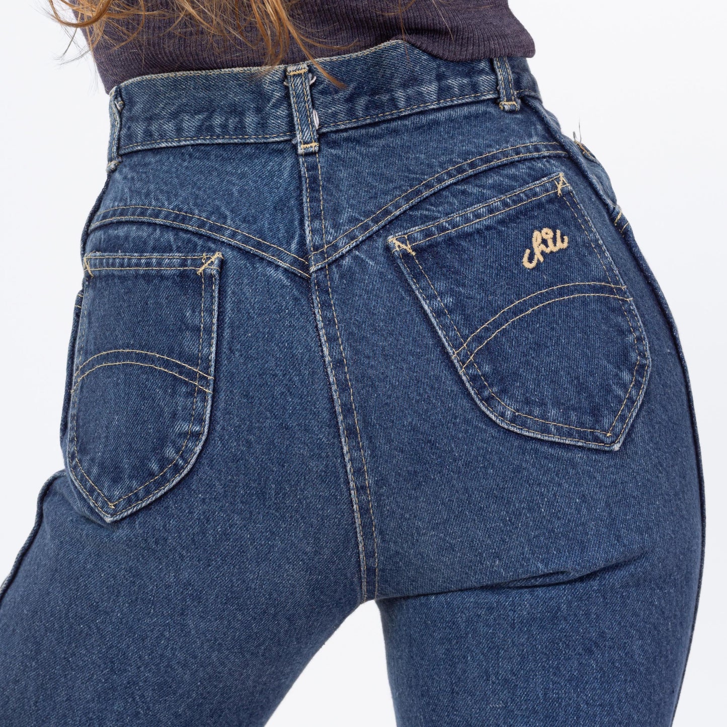 Vintage 80s Chic High Waisted Straight Leg Jeans - XXS, 23" | Yoked Waist Dark Wash Denim Petite Skinny Jeans