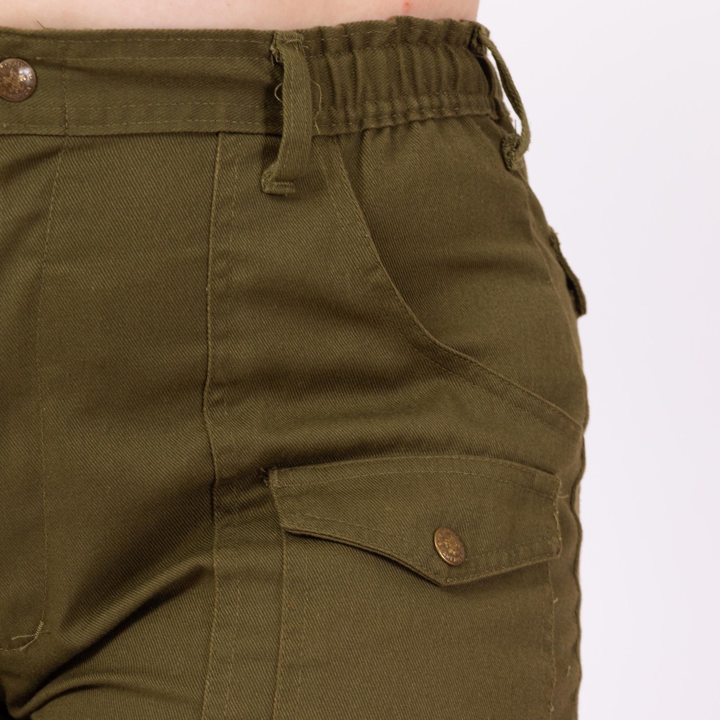 Vintage 80s Boy Scout Uniform Cargo Shorts - Large to XL, 32"-36" Waist | Olive Green High Waisted Utility Long Inseam Shorts