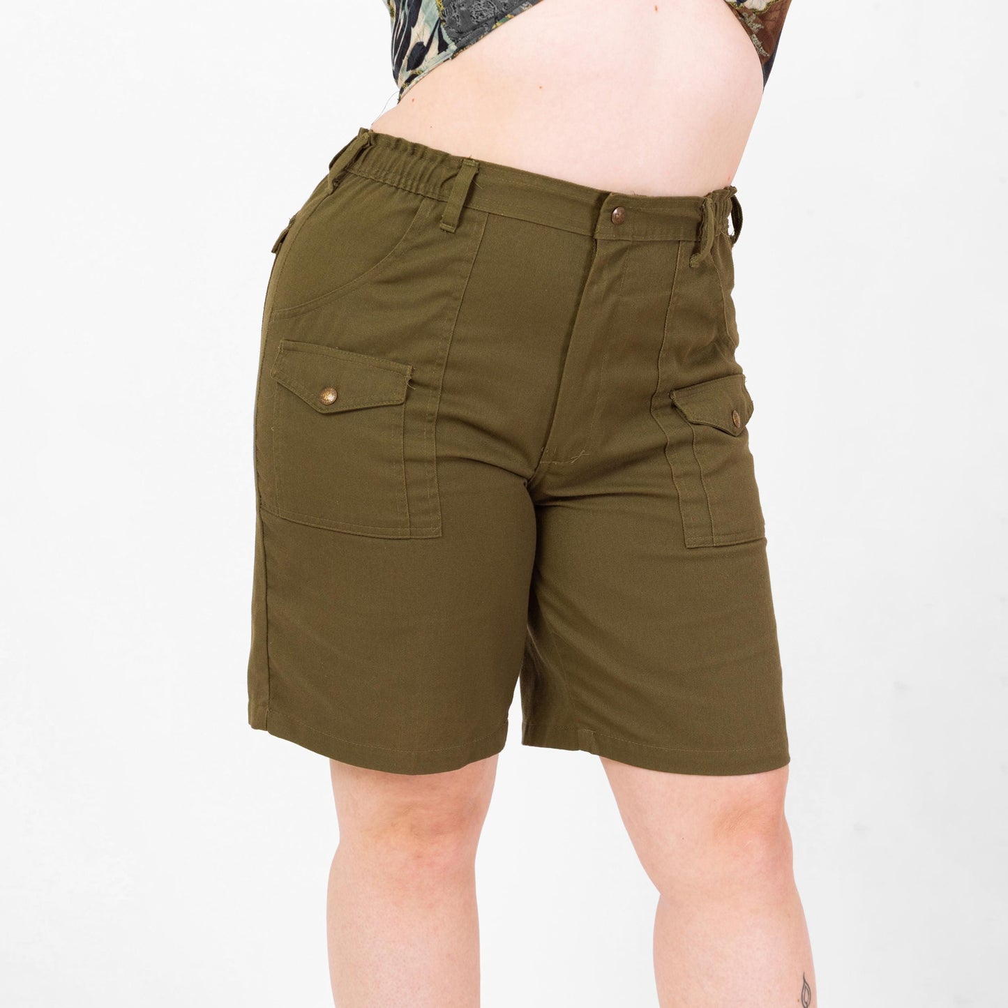 Vintage 80s Boy Scout Uniform Cargo Shorts - Large to XL, 32"-36" Waist | Olive Green High Waisted Utility Long Inseam Shorts