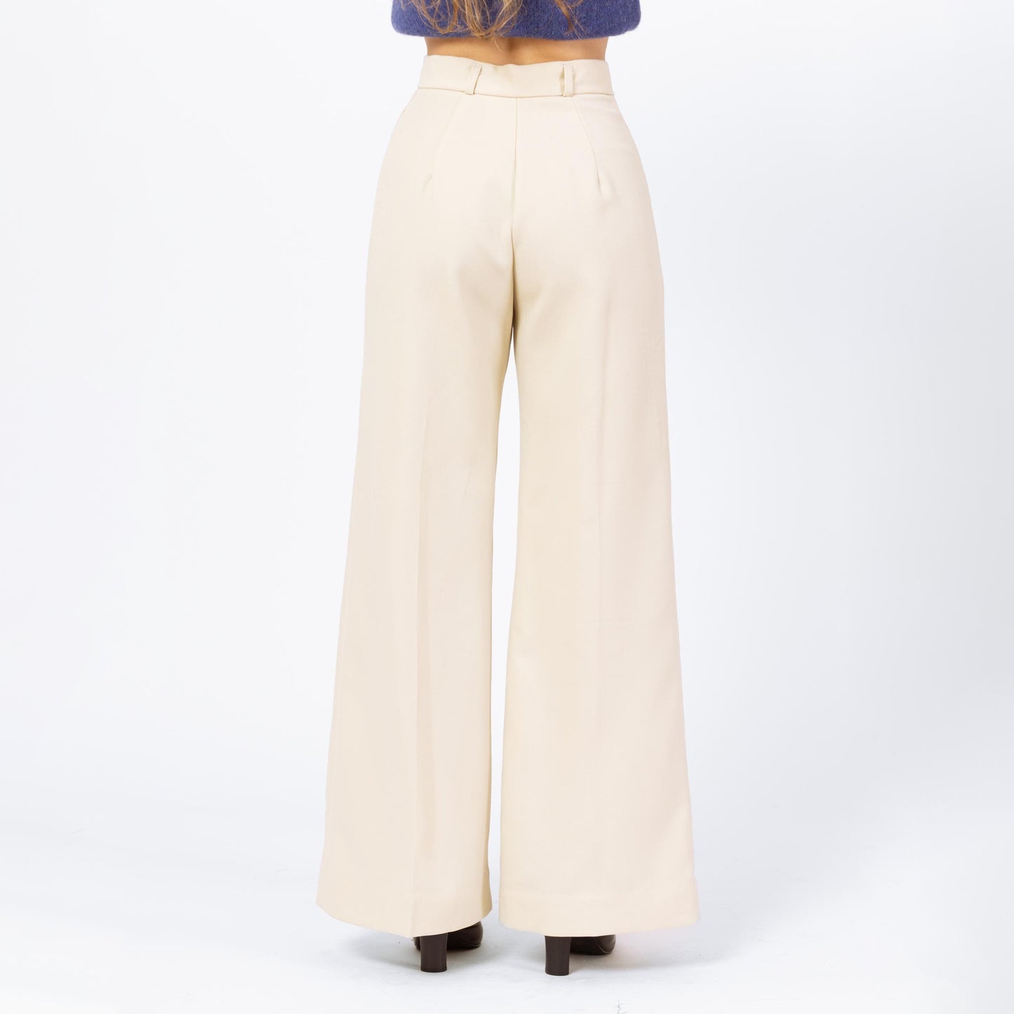 Vintage 70s Cream High Waisted Flared Pants - Extra Small, 24" Waist | Boho Wide Leg Disco Style Retro Festival Bell Bottom Trousers