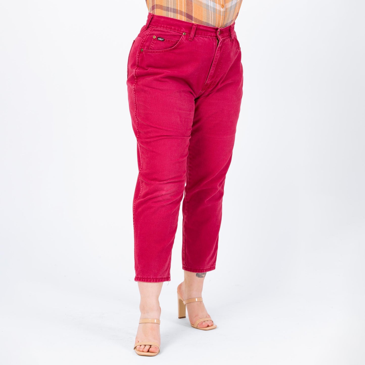 Vintage 80s Hot Pink Flamingo Patch Jeans - Extra Large, 35" Waist | Chic High Waisted Tapered Leg Soft Cotton Denim Mom Jeans