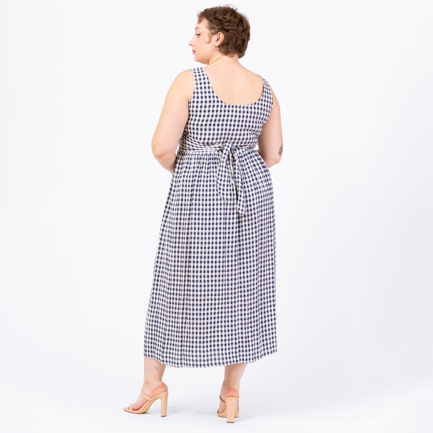 Vintage 90s Navy Blue & White Gingham Maxi Sundress - Large | Sleeveless Scoop Neck Grunge Summer Dress