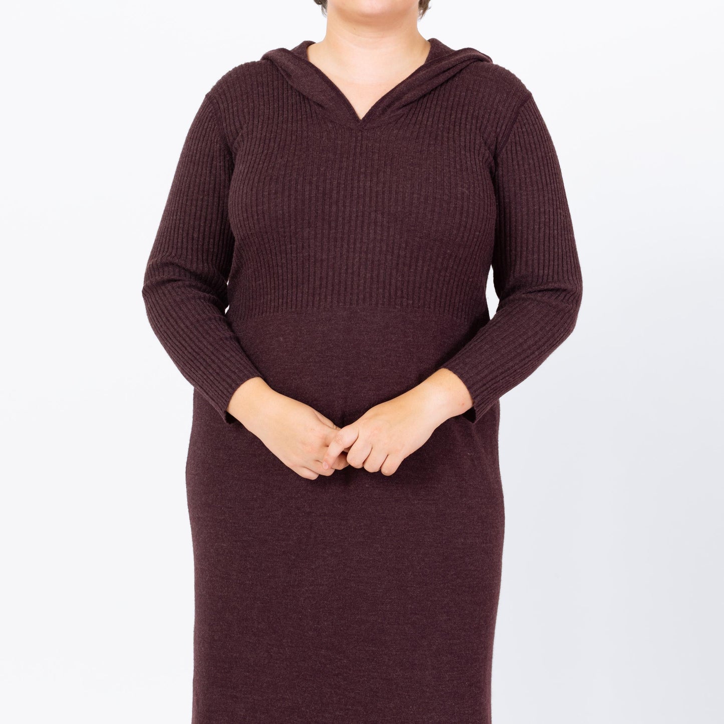 Vintage 90s Hooded Plum Purple Knit Maxi Dress - Extra Large | Ribbed Long Sleeve Whimsigoth Fall Sweater Dress