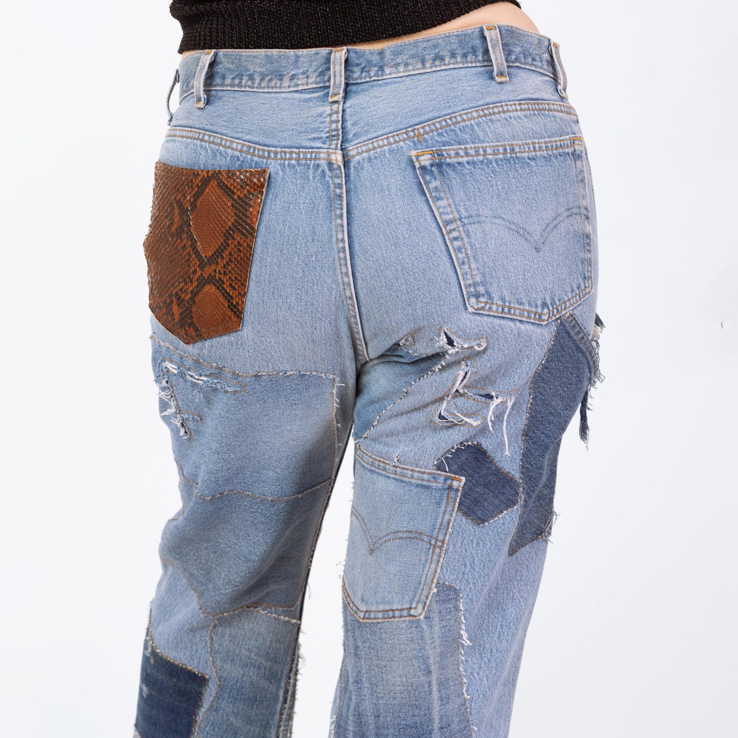 Vintage Y2K Dolce & Gabbana Baggy Patchwork Jeans - 1X | 2000s Designer Jeans, Plus Size Jeans, Leather Trim Distressed Denim Made In Italy