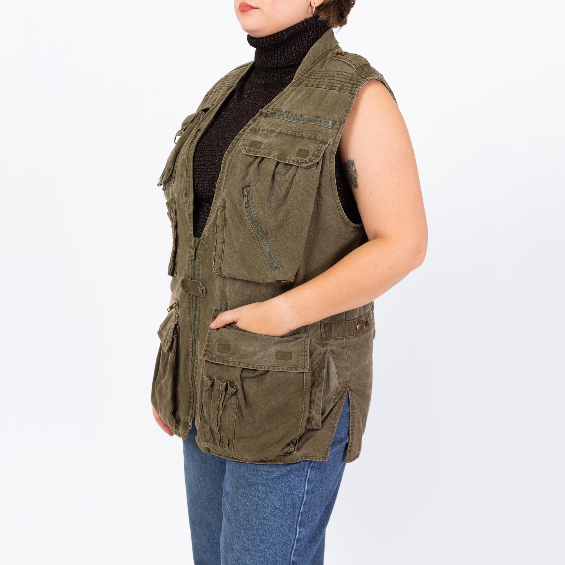 Vintage 80s Banana Republic Army Green Safari Vest - Men's Large, Women's XL | Sleeveless Hiking Outdoor Gear Cargo Field Jacket