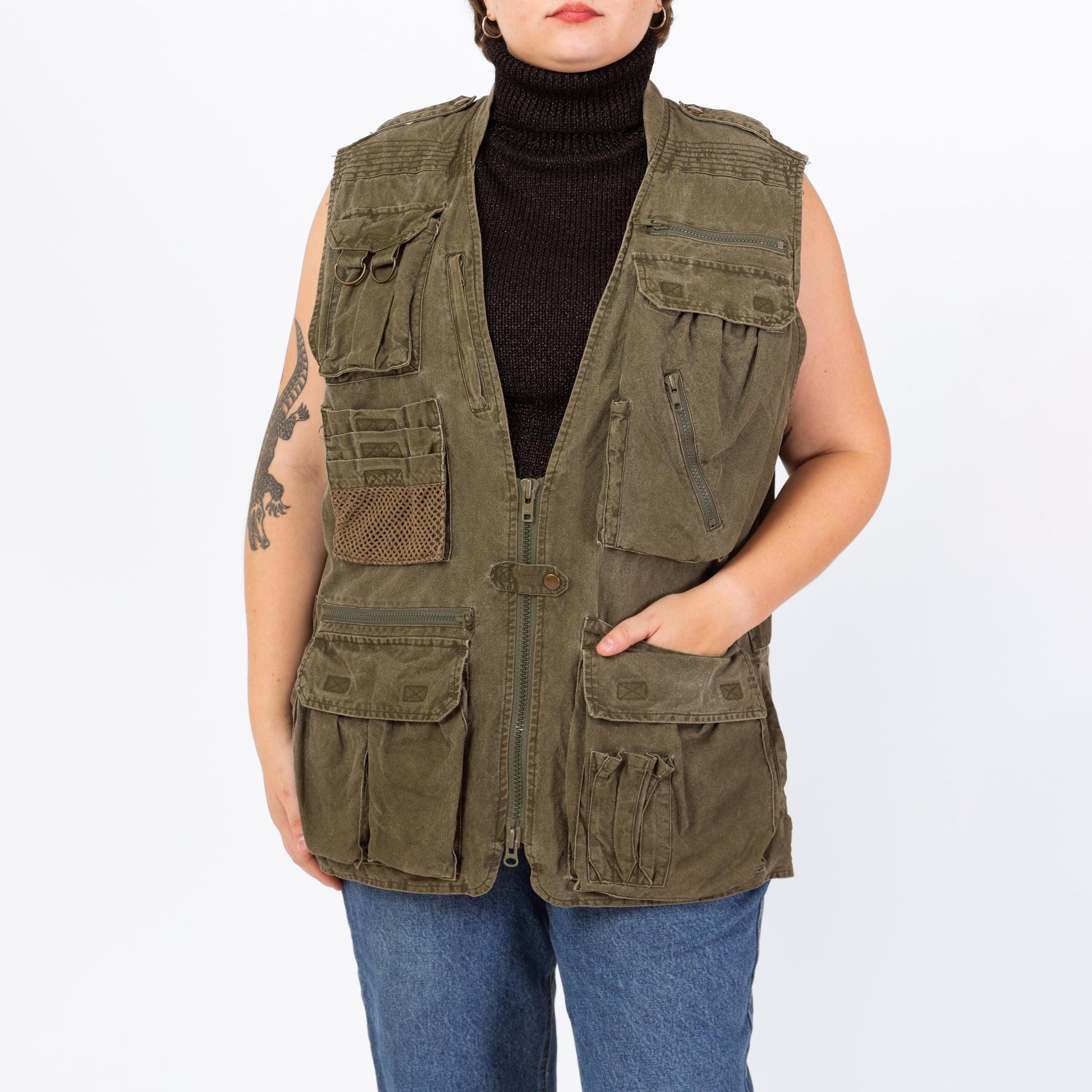 Vintage 80s Banana Republic Army Green Safari Vest - Men's Large, Women's XL | Sleeveless Hiking Outdoor Gear Cargo Field Jacket