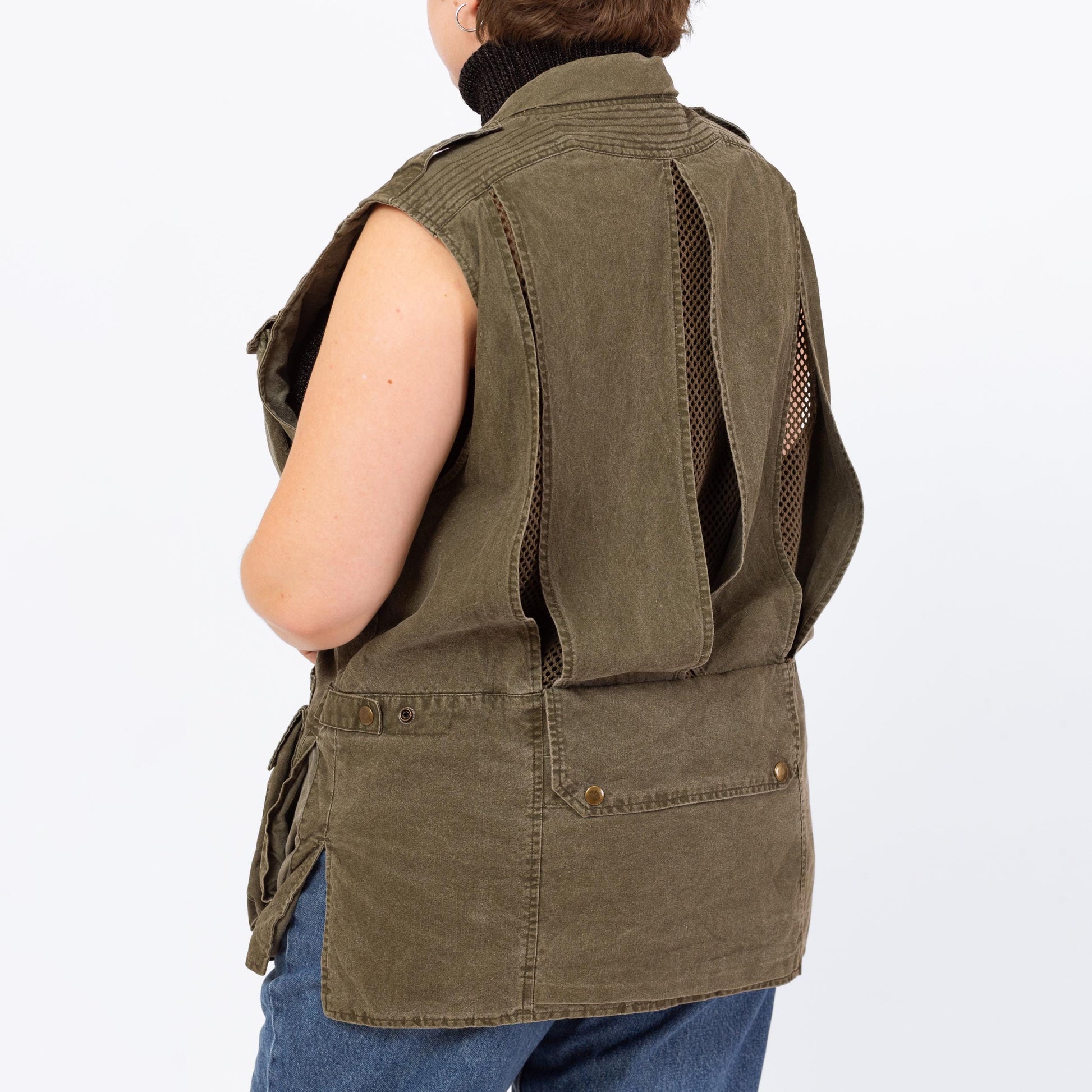 Vintage 80s Banana Republic Army Green Safari Vest - Men's Large, Women's XL | Sleeveless Hiking Outdoor Gear Cargo Field Jacket