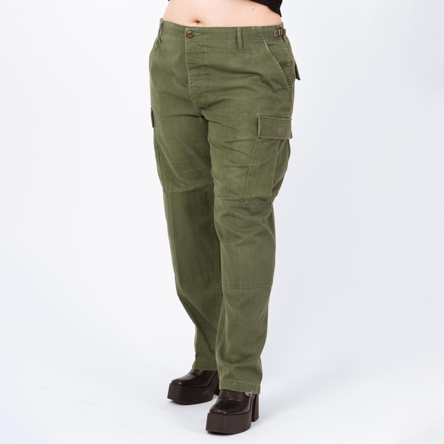 Vintage 90s Army Green Unisex Cargo Field Pants - 34"-39" Waist | High Waist Olive Drab Military Commando Pants