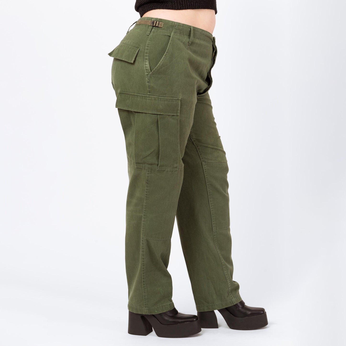 Vintage 90s Army Green Unisex Cargo Field Pants - 34"-39" Waist | High Waist Olive Drab Military Commando Pants