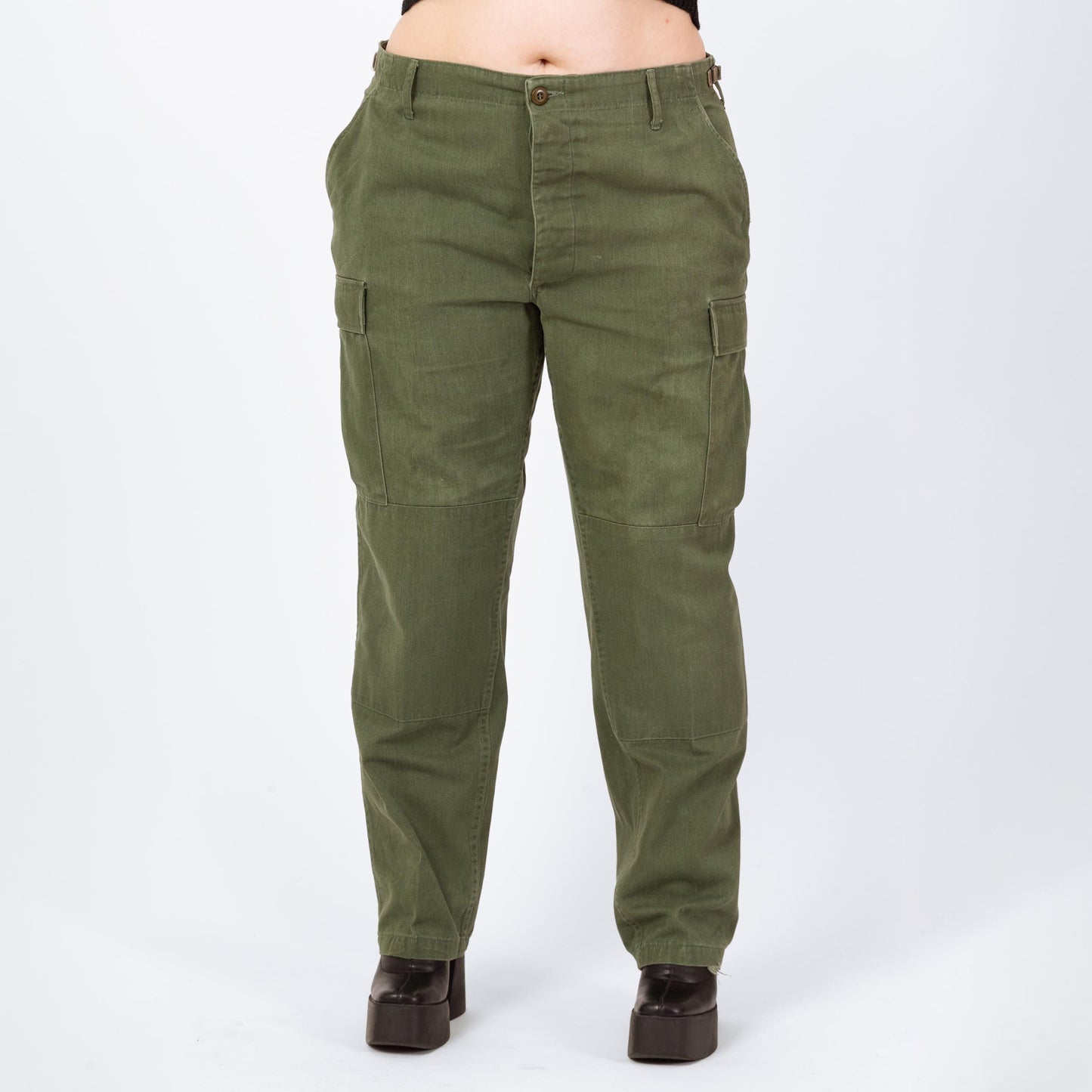 Vintage 90s Army Green Unisex Cargo Field Pants - 34"-39" Waist | High Waist Olive Drab Military Commando Pants