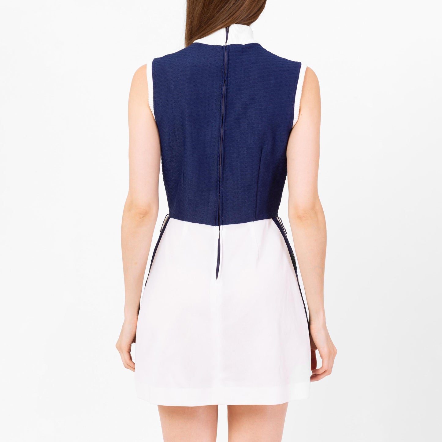 Vintage 70s Mod Ring Zipper Tennis Dress - Small | Preppy Sleeveless Sportsweaer Outfit, Retro Navy Blue White Striped Mini Dress