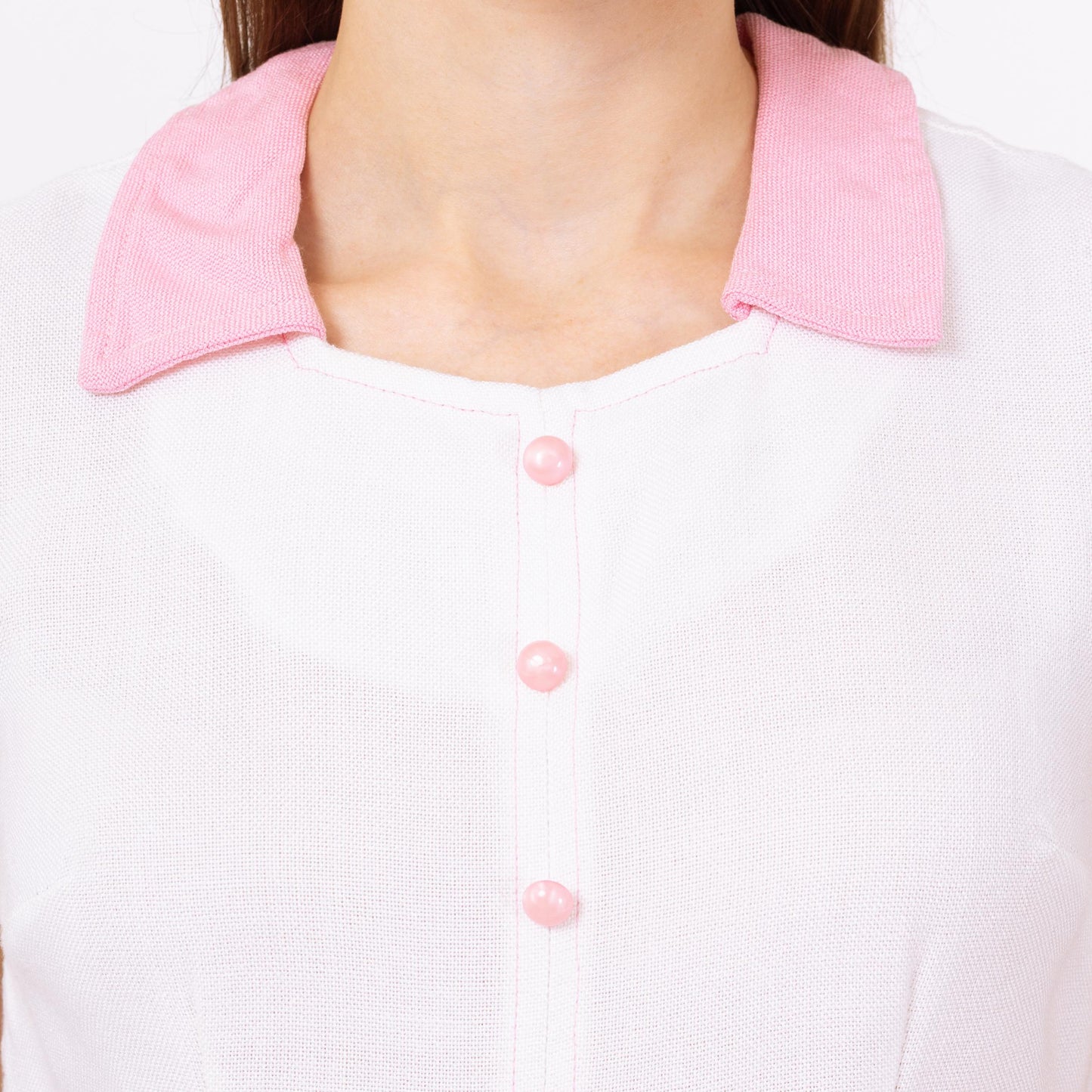 Vintage 60s Mod White & Pink Preppy Scooter Dress - Extra Small | Sleeveless Retro Collared Mini Dress