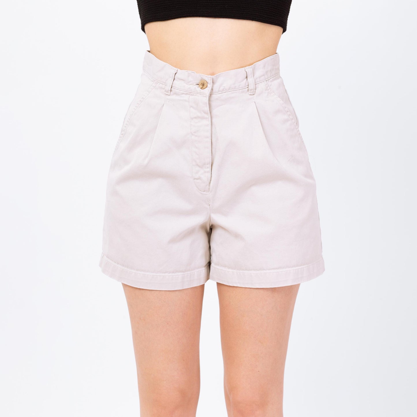 Vintage 90s Anne Klein Khaki High Waisted Shorts - Small, 26" Waist | Minimalist Pleated Casual Cotton Shorts