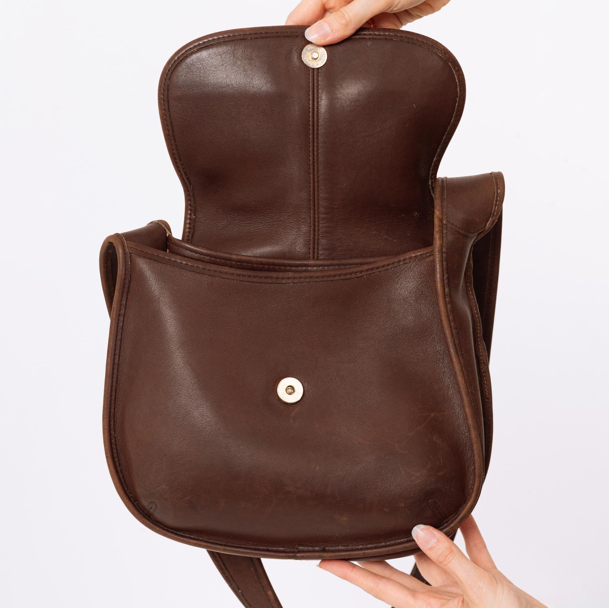 Vintage 90s Coach Ergo Brown Leather Flap Bag | Authentic Designer Purse Style 9034, Classic Luxury, Minimalist Crossbody Shoulder Bag