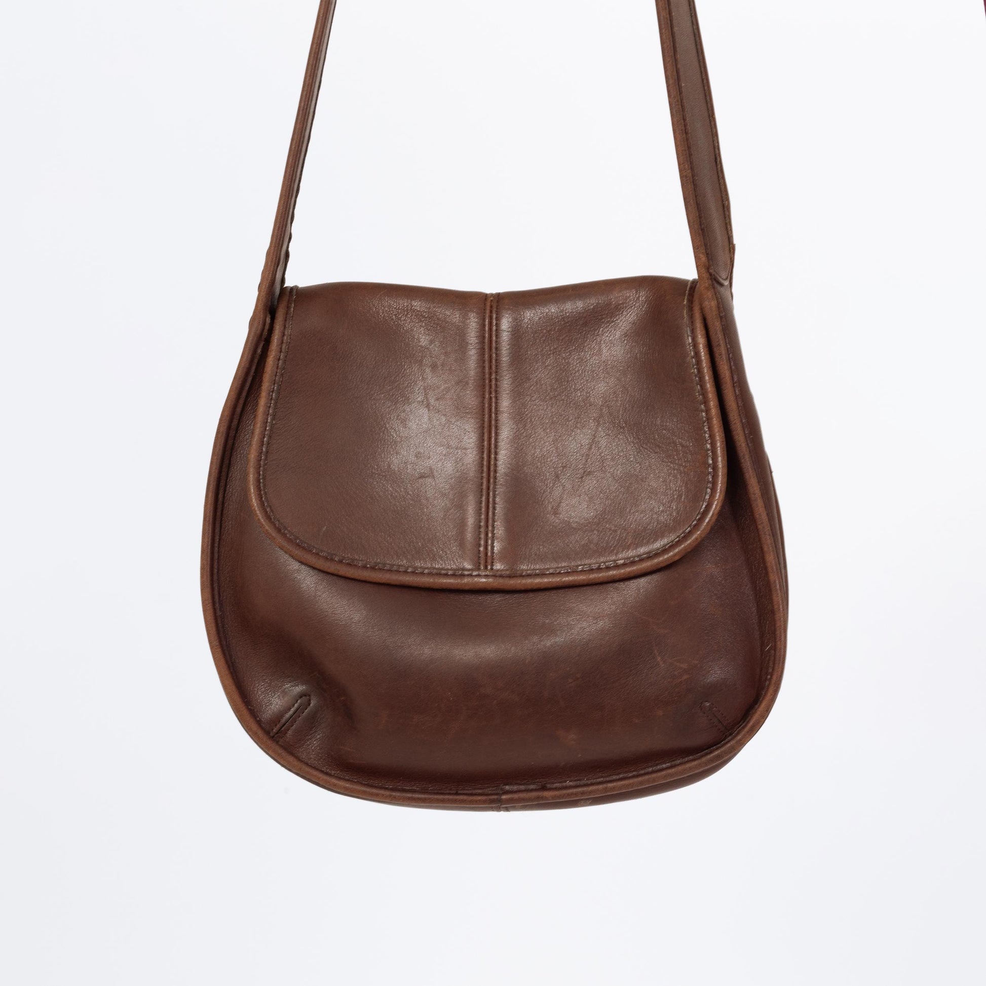 Vintage 90s Coach Ergo Brown Leather Flap Bag | Authentic Designer Purse Style 9034, Classic Luxury, Minimalist Crossbody Shoulder Bag