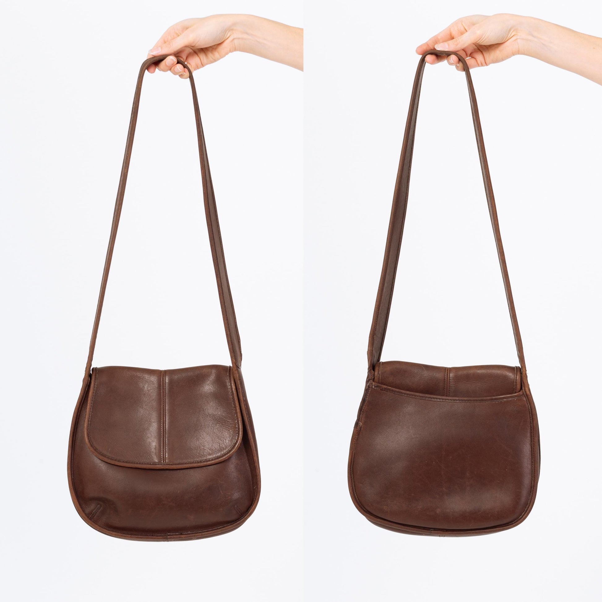 Vintage 90s Coach Ergo Brown Leather Flap Bag | Authentic Designer Purse Style 9034, Classic Luxury, Minimalist Crossbody Shoulder Bag