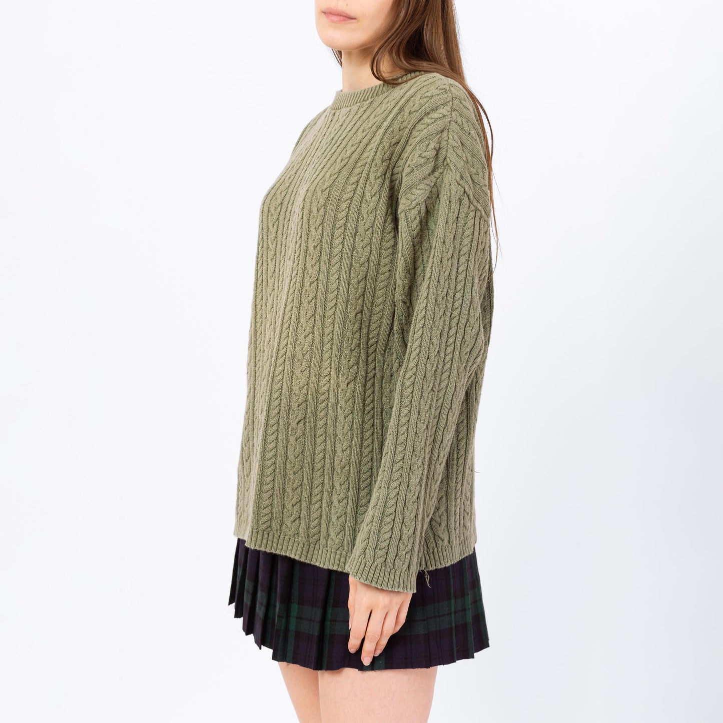 Vintage 90s Sage Green Cable Knit Sweater - Men's Medium, Women's Large | Cotton Crew Neck Slouchy Fisherman Pullover