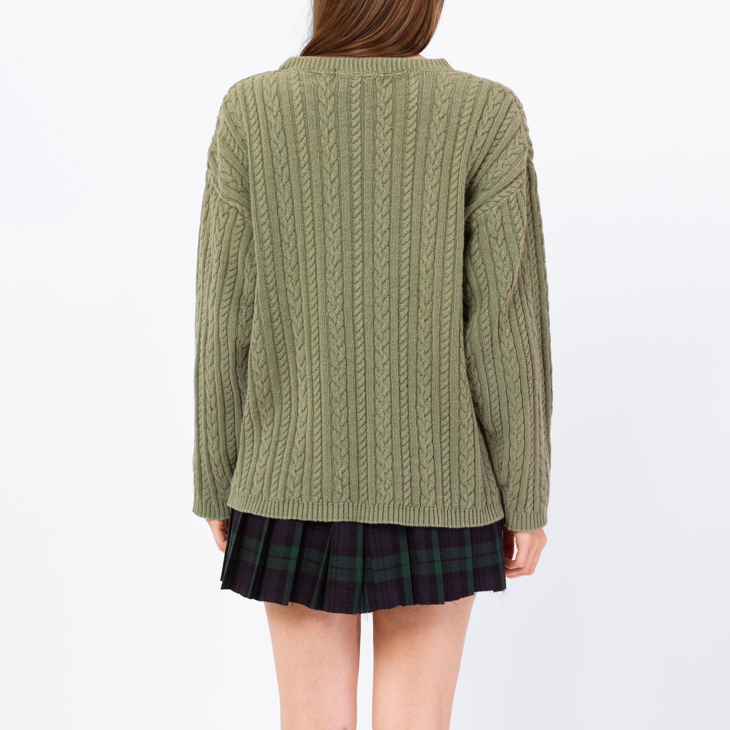 Vintage 90s Sage Green Cable Knit Sweater - Men's Medium, Women's Large | Cotton Crew Neck Slouchy Fisherman Pullover