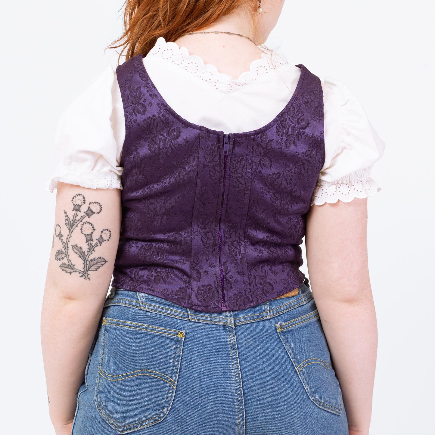 Vintage 90s Purple Jacquard Renaissance Style Corset Bodice - Medium to Large | Boho Gothic Folk Brocade Overbust Bustier Top