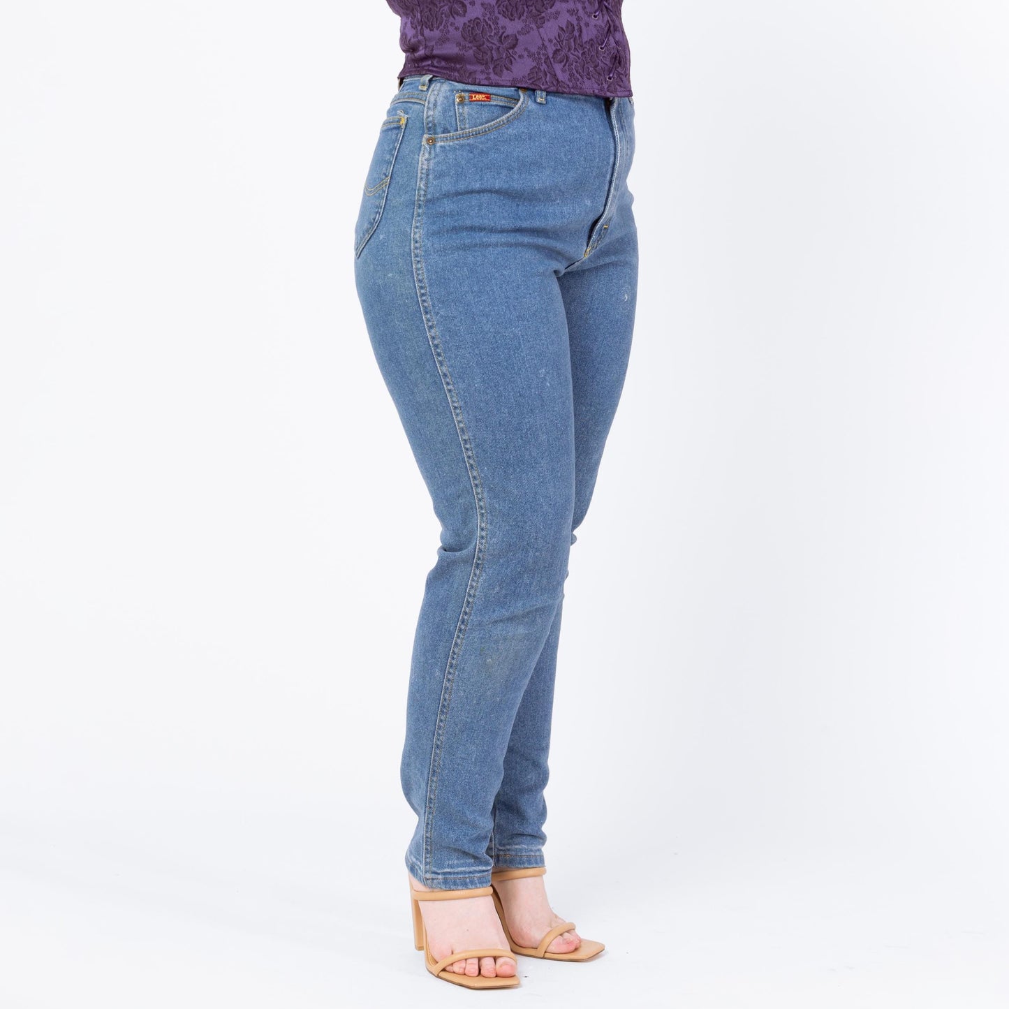 Vintage 80s Lee Riders High Waisted Jeans - Large, 30"-32" Waist | Made In USA Stretch Denim Tapered Leg Mom Jeans