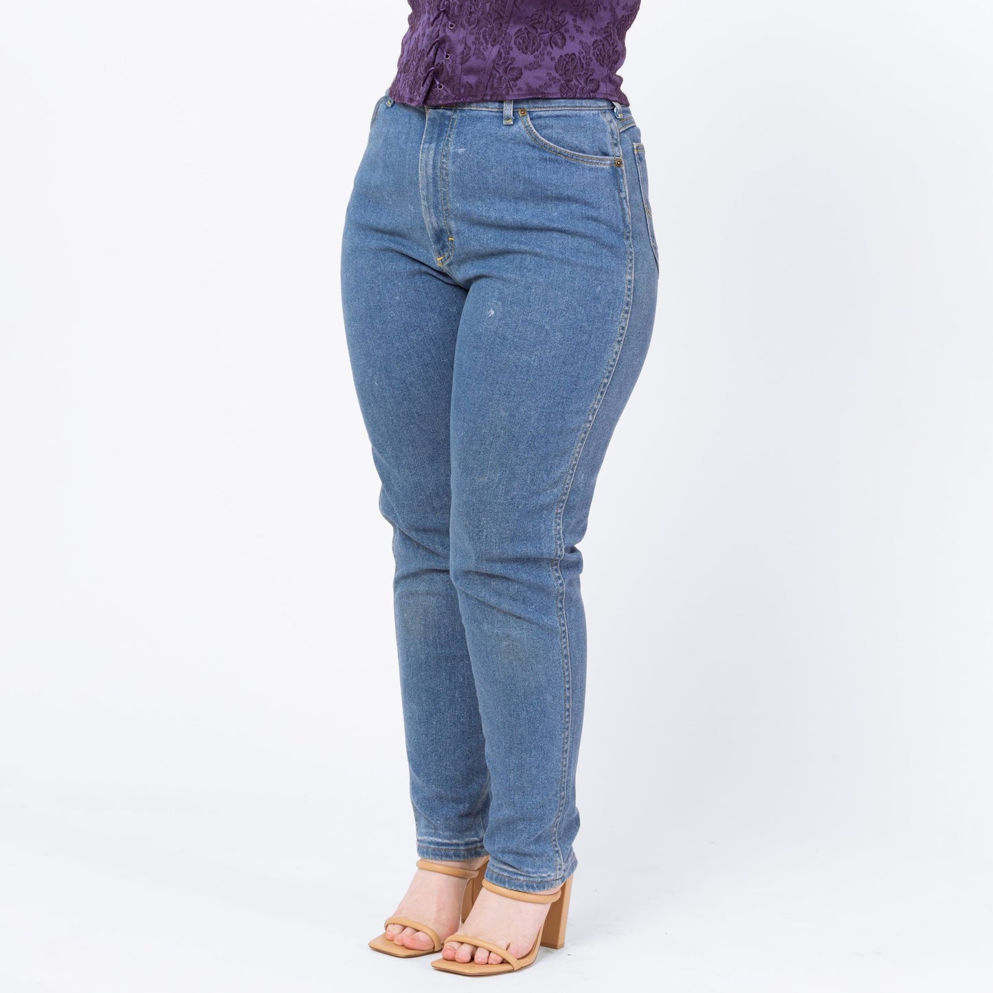 Vintage 80s Lee Riders High Waisted Jeans - Large, 30"-32" Waist | Made In USA Stretch Denim Tapered Leg Mom Jeans